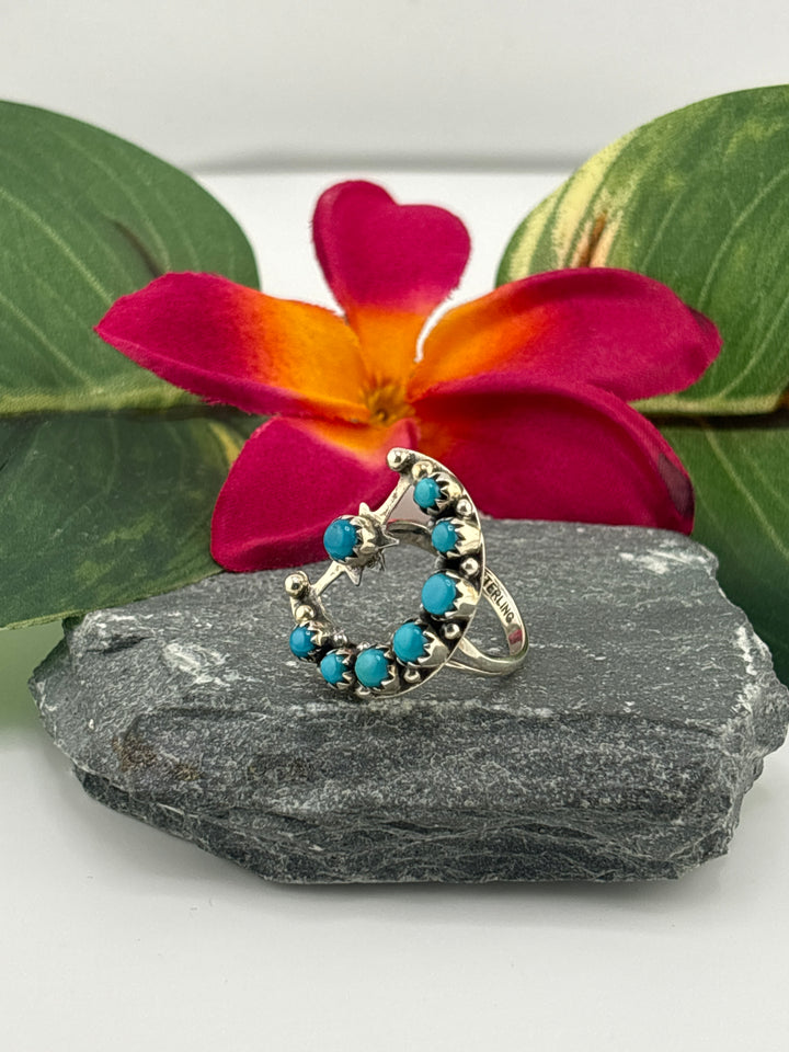 Star & Moon Turquoise Ring Size 8.25