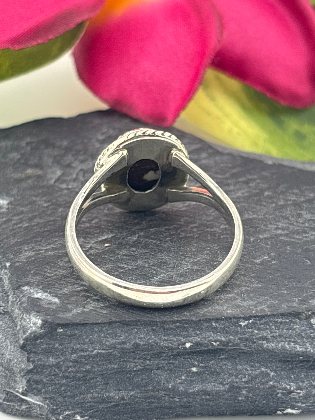 Round Wild Horse Jasper and 925 Sterling Silver Ring Size 9