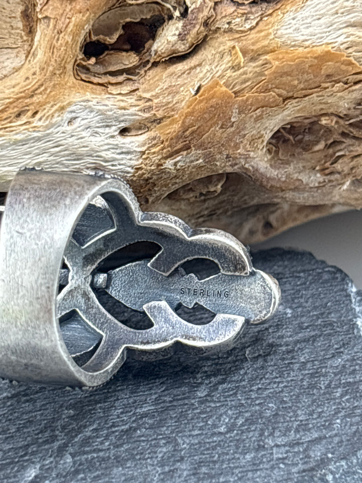 Oxidized Orange Spiny Oyster Cross Ring Size 7