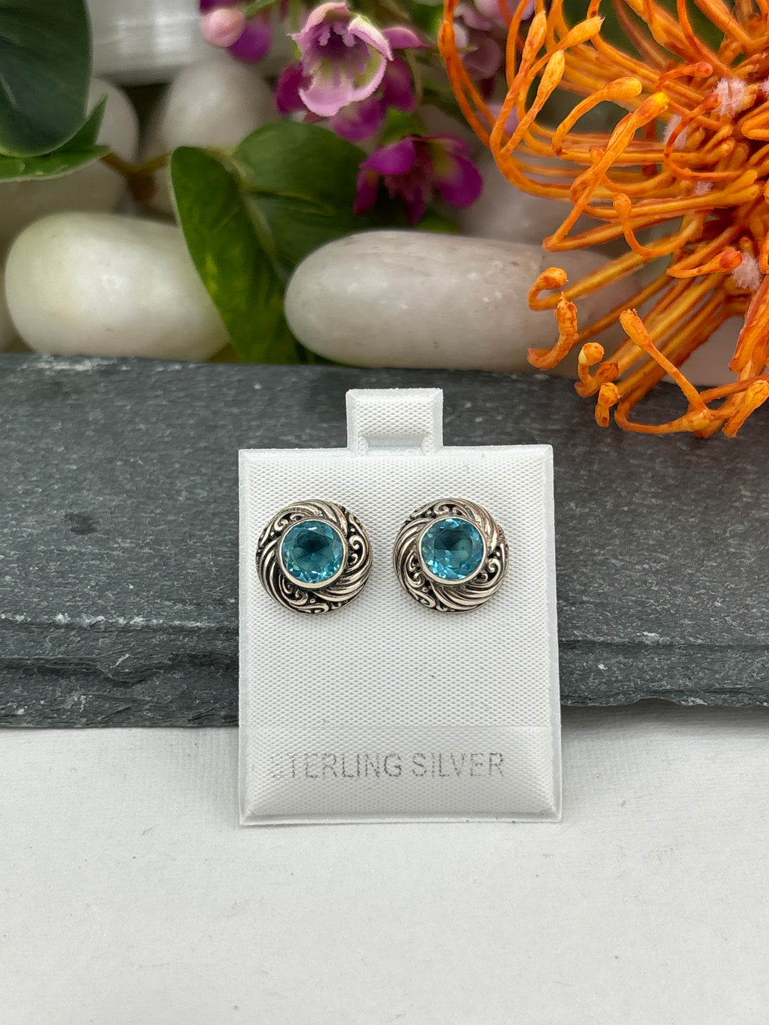 Blue Bali CZ Stud Earrings