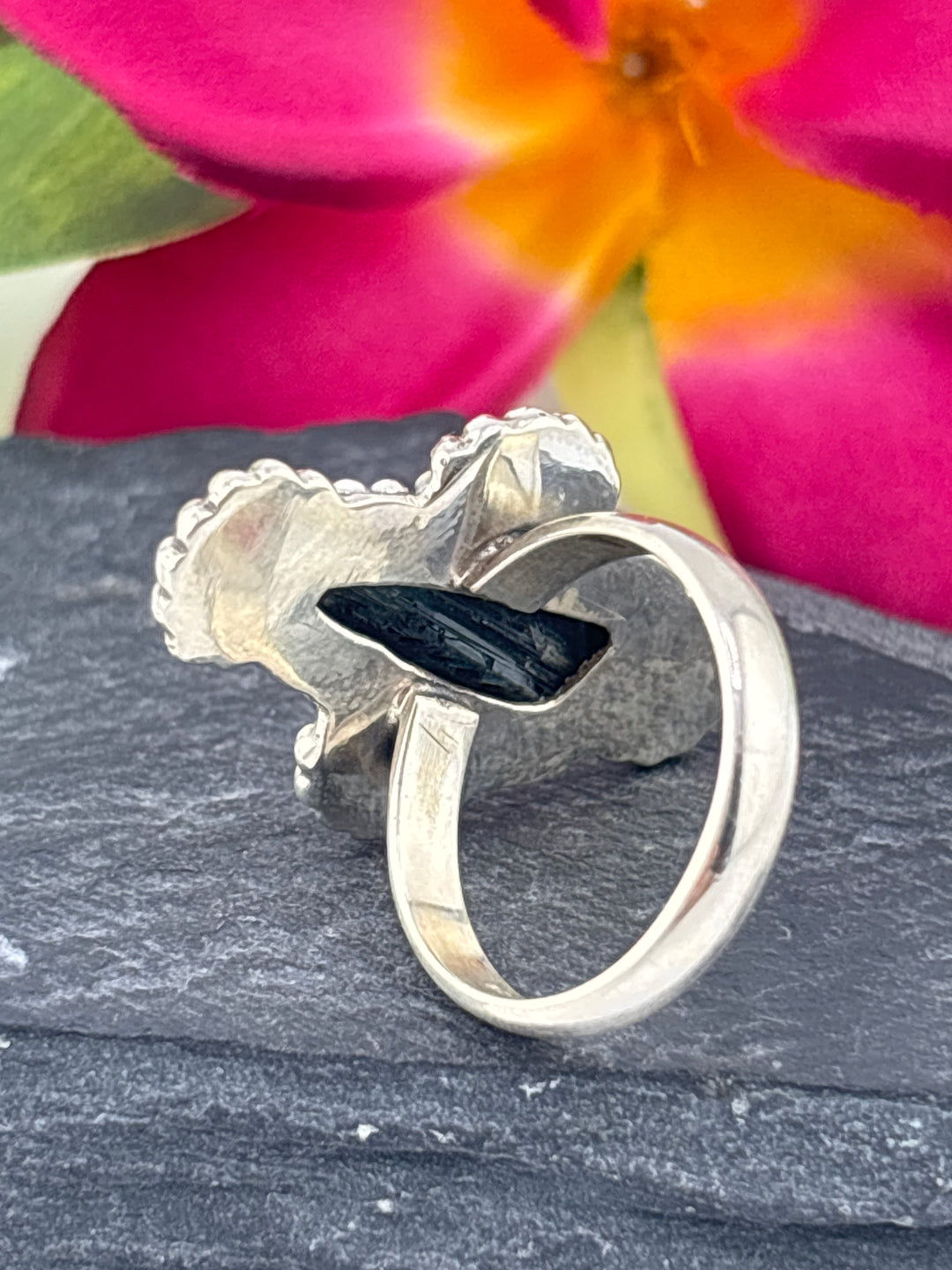 Raw Blue Tourmaline and 925 Sterling Silver Ring Size 8