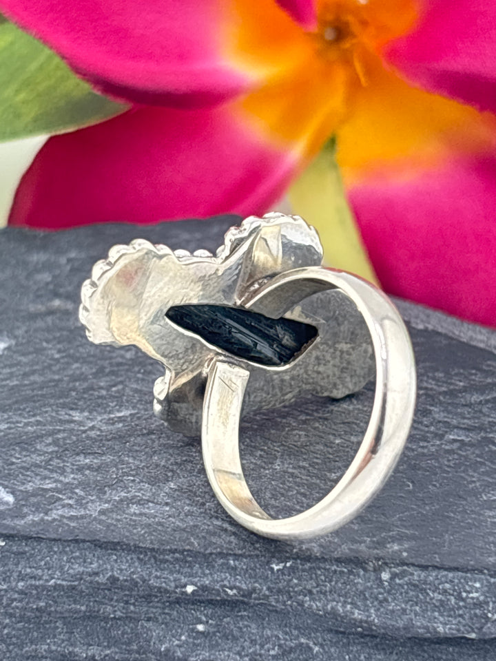 Raw Blue Tourmaline and 925 Sterling Silver Ring Size 8