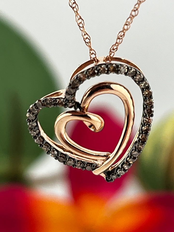 10K Rose Gold and Diamond Necklace Heart Shaped