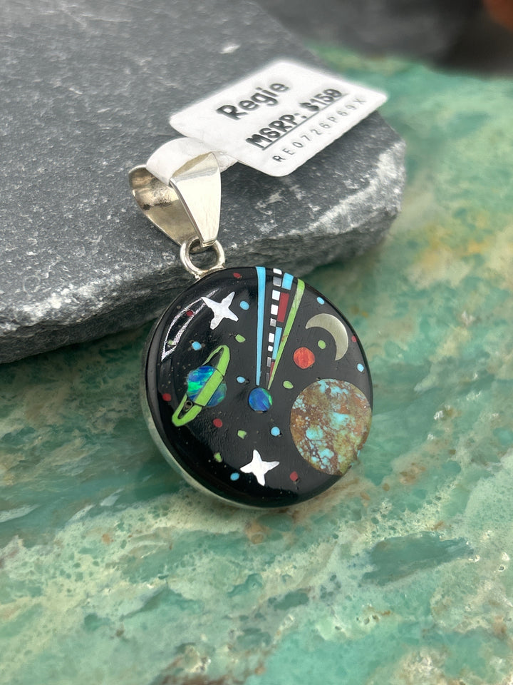 Regie 925 Sterling Silver Mosaic Multi-stone Inlay Round Space Pendant