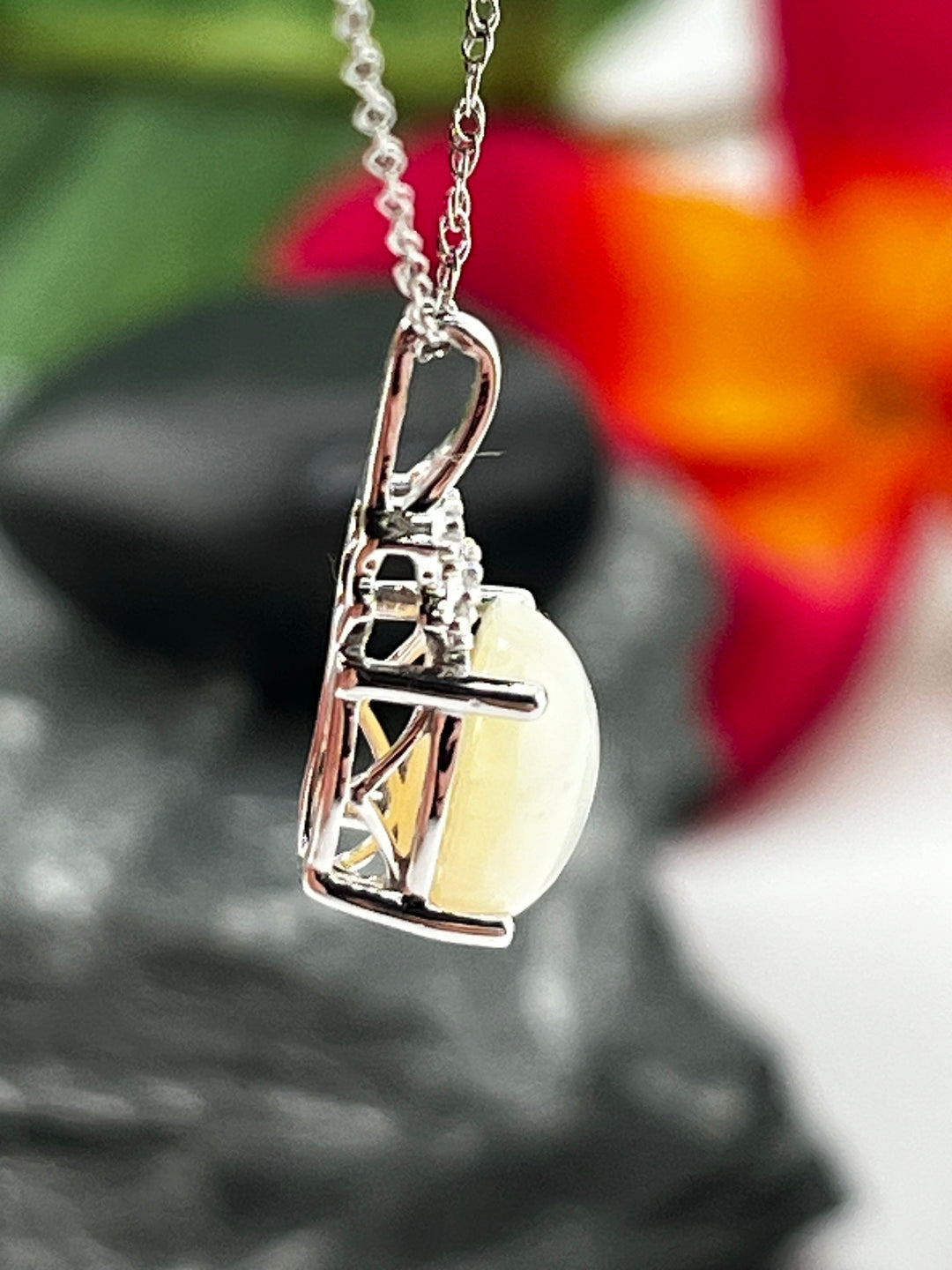 10K White Gold Ethiopian Opal and Diamond Necklace