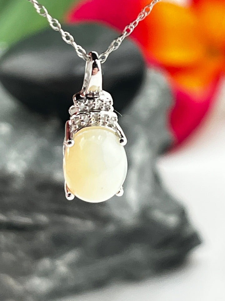 10K White Gold Ethiopian Opal and Diamond Necklace