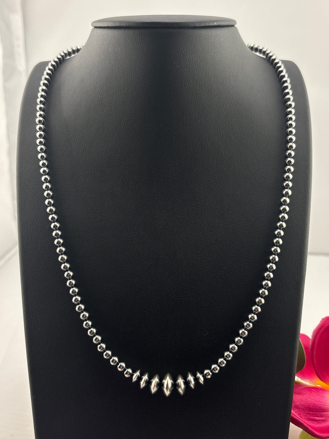 Graduated Bead & Saucer 4/6/7/8/10mm 20"+2" Oxidized 925 Sterling Silver Bead Necklace