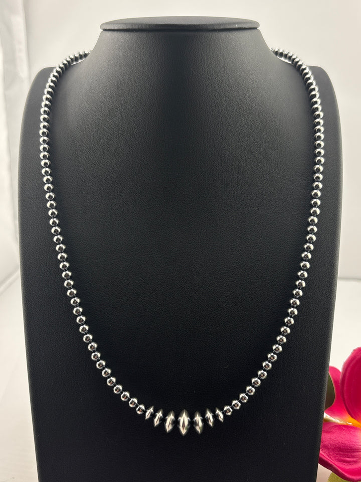 Graduated Bead & Saucer 4/6/7/8/10mm 20"+2" Oxidized 925 Sterling Silver Bead Necklace