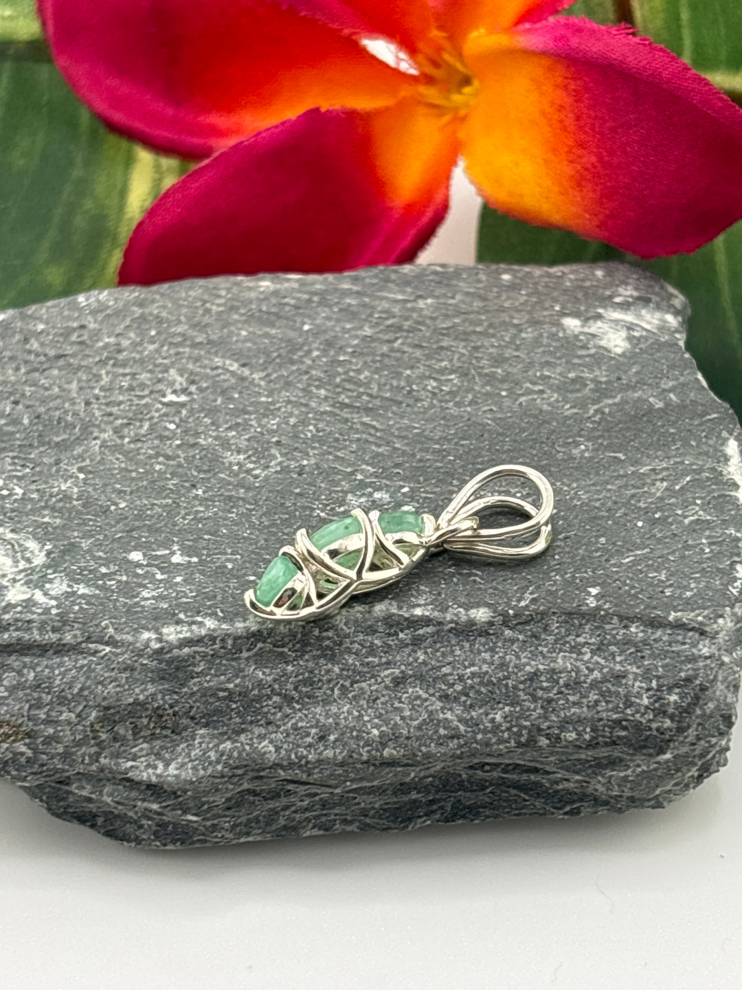 Zambian Emerald 3 Stone Pendant