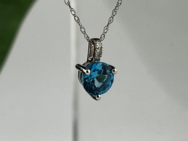 10K White Gold Blue Topaz and Diamond Necklace