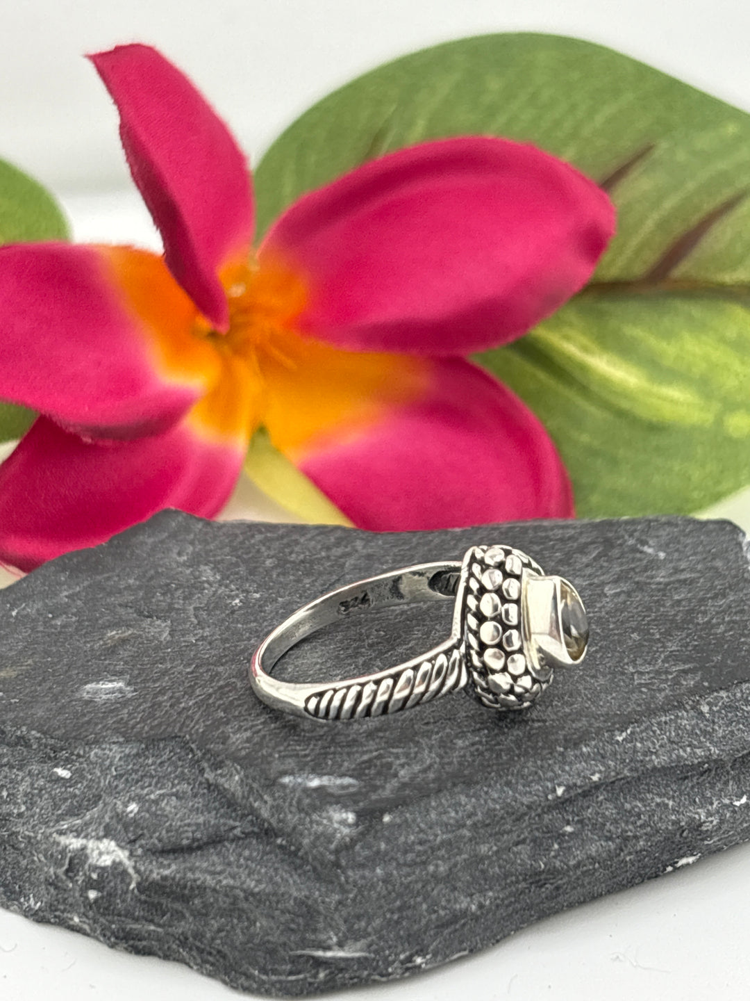 Citrine Bali Ring in sterling silver 925 size 8.25