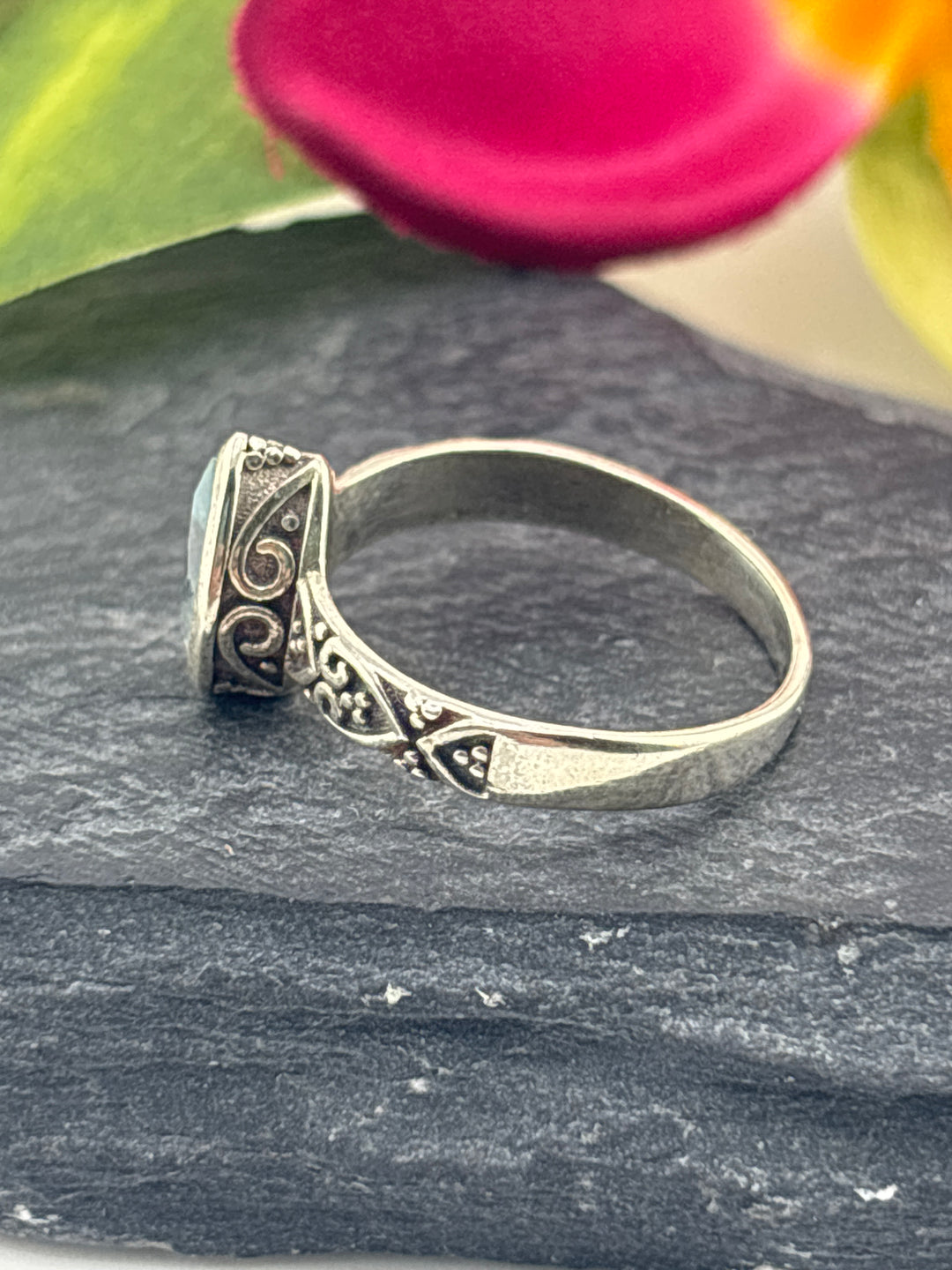 Aquamarine Teardrop and 925 Sterling Silver Ring Size 6