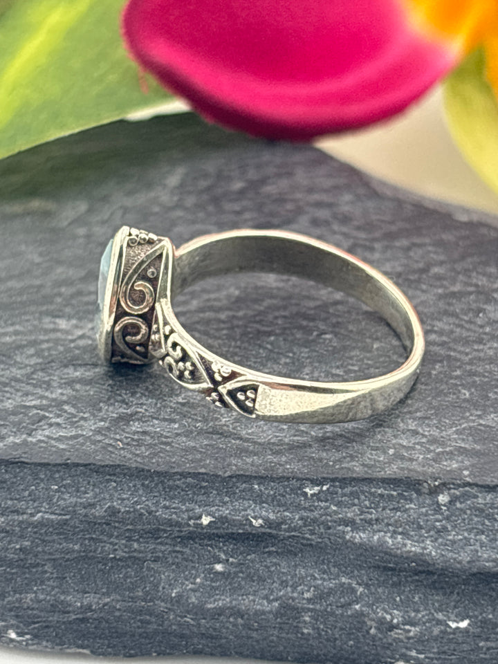 Aquamarine Teardrop and 925 Sterling Silver Ring Size 6