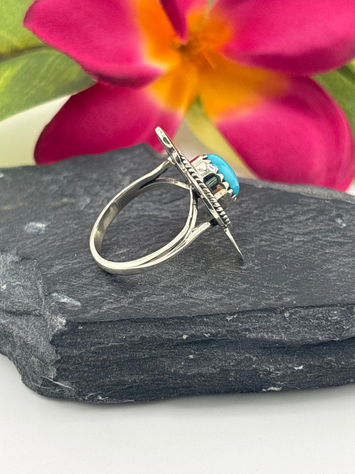 Turquoise and 925 Sterling Silver Turtle Ring Size 7.75