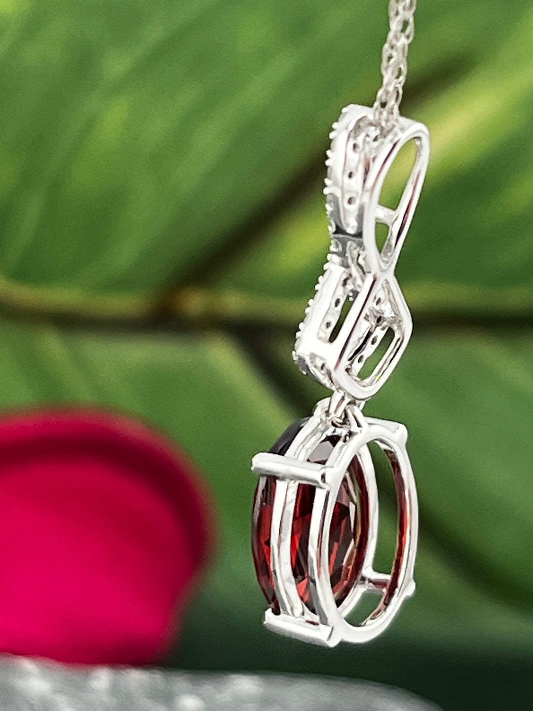 10K White Gold Garnet and Diamond Necklace