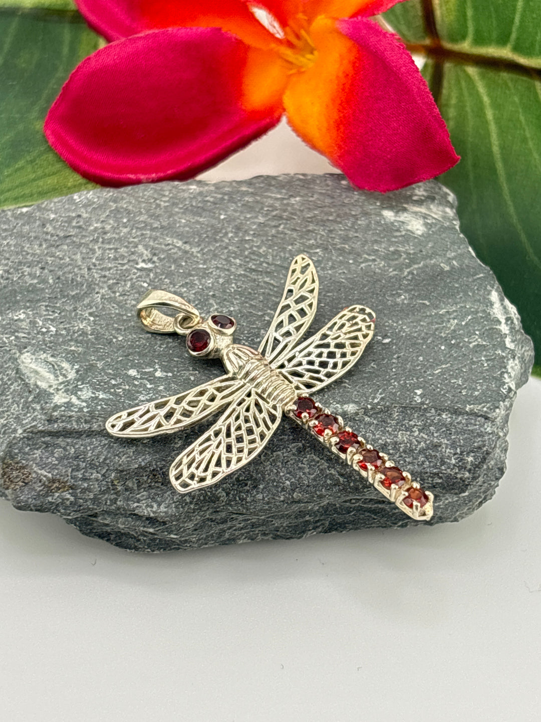 Garnet Dragonfly Pendant