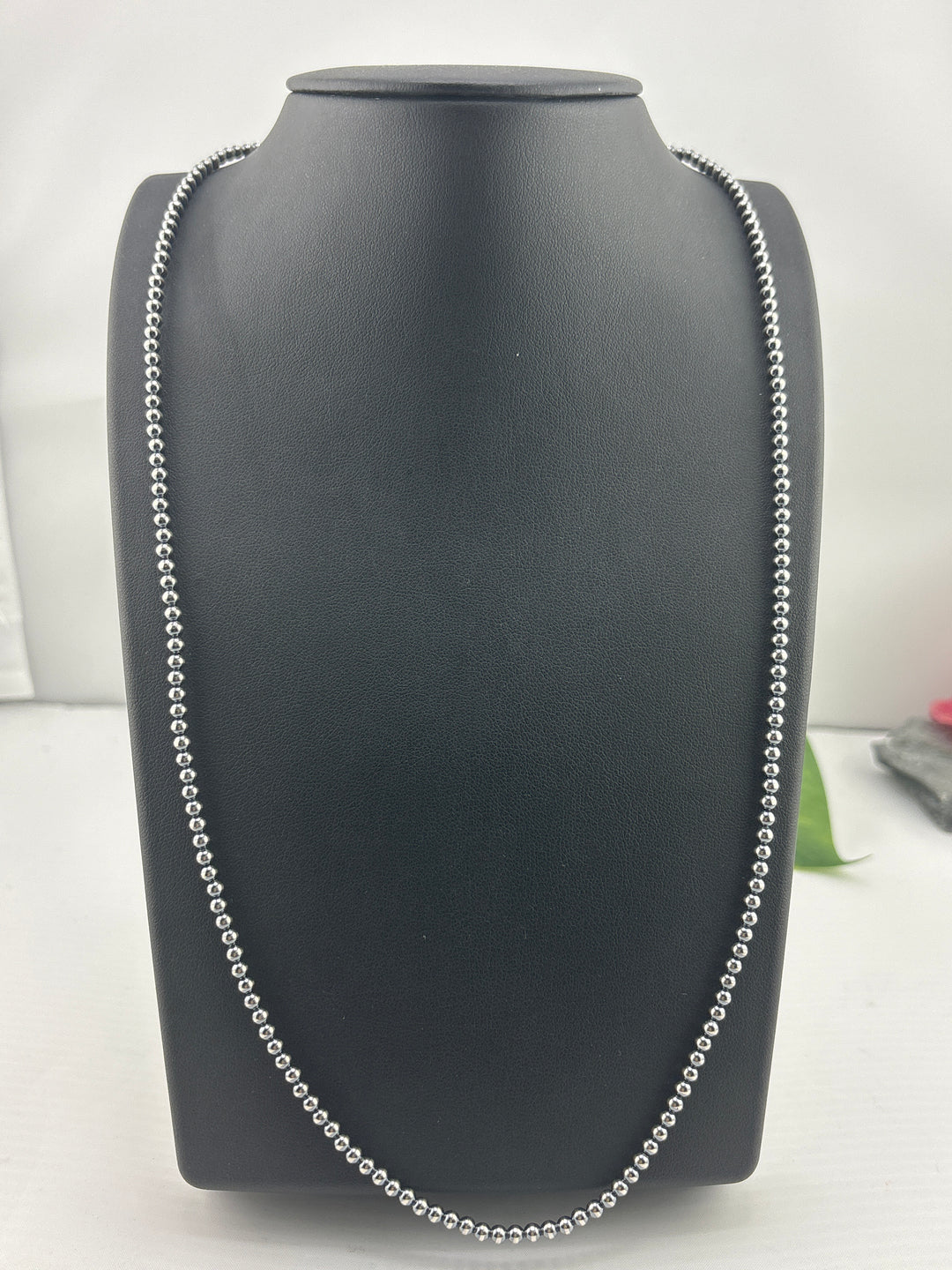 3mm 24"+2" Oxidized 925 Sterling Silver Bead Necklace
