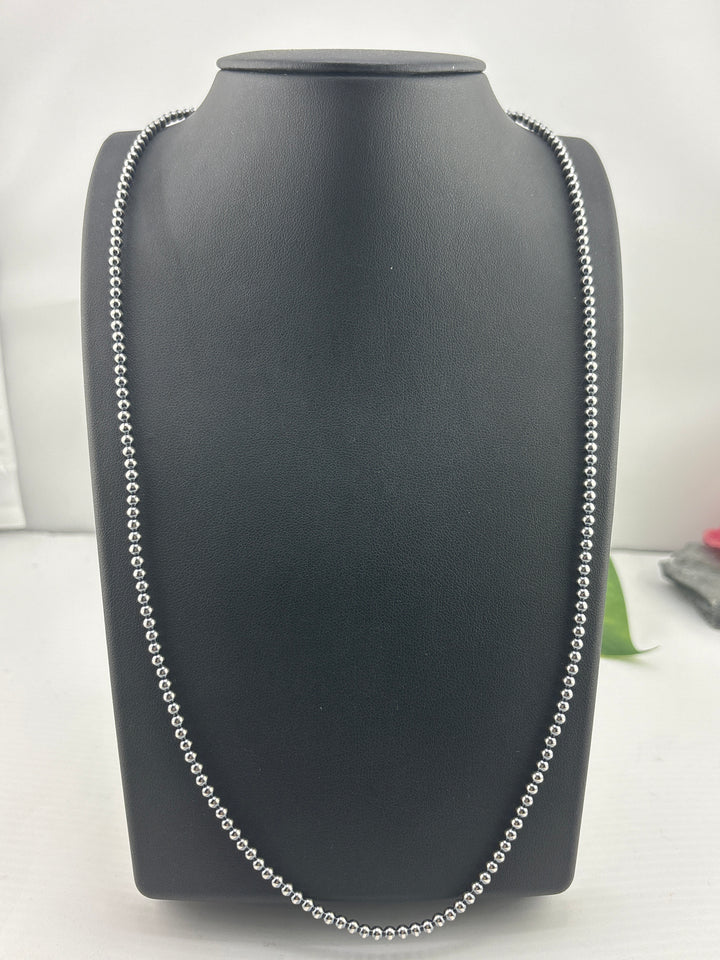 3mm 24"+2" Oxidized 925 Sterling Silver Bead Necklace