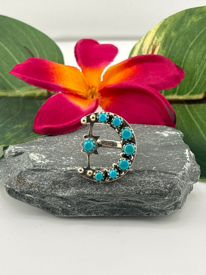 Star & Moon Turquoise Ring Size 10