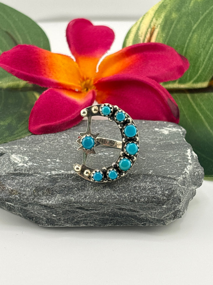 Star & Moon Turquoise Ring Size 8.25