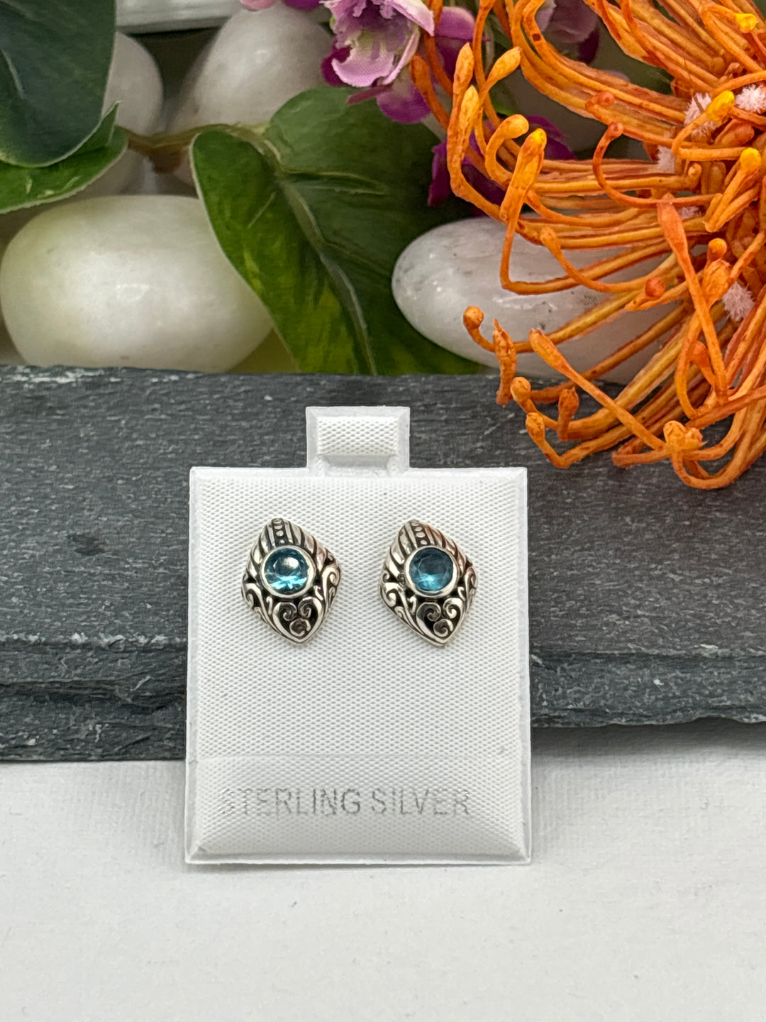 Blue Bali CZ Stud Earrings