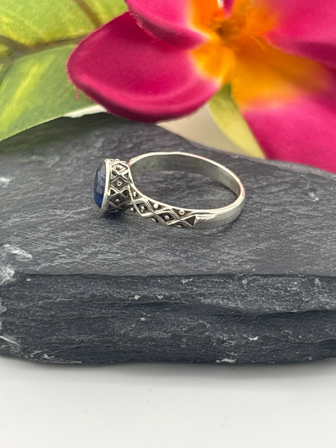 Sapphire and 925 Sterling Silver Ring Size 6