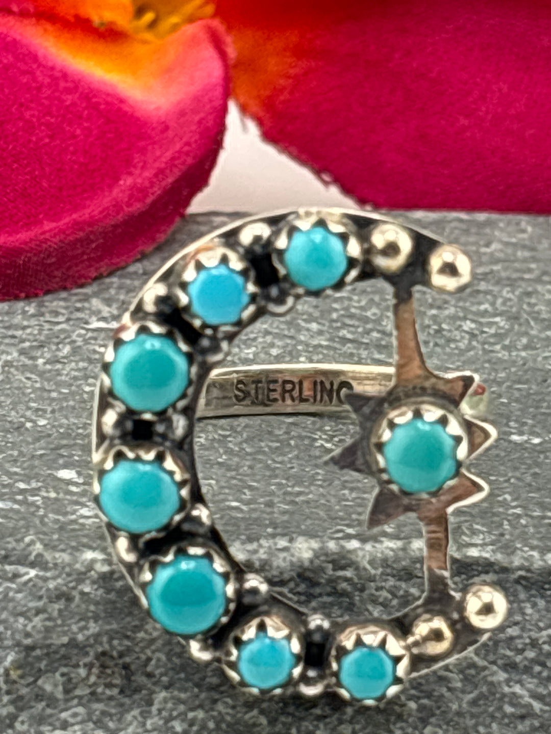Star & Moon Turquoise Ring Size 9