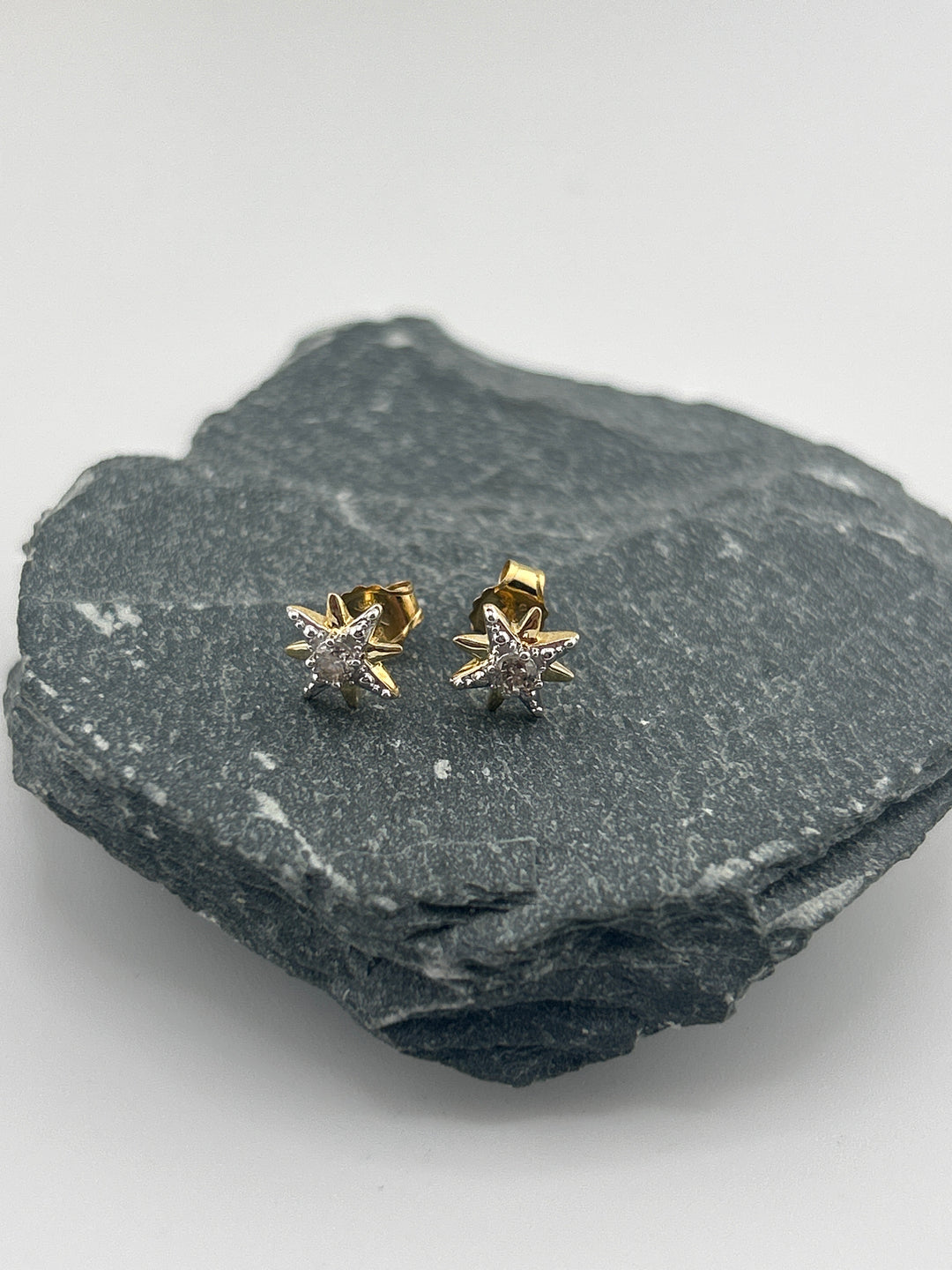 14K Gold & White Gold Diamond Star Post-back Earrings