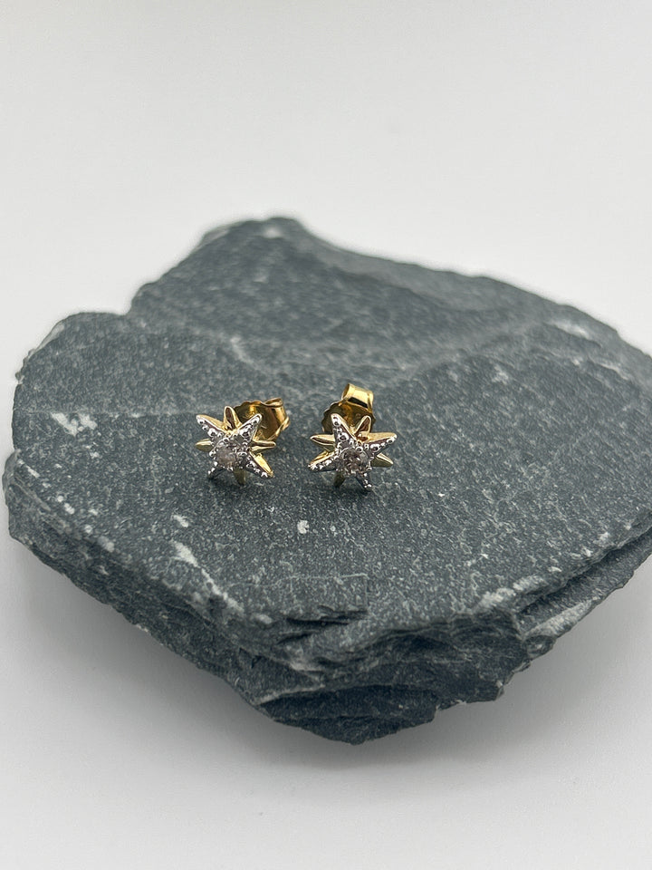 14K Gold & White Gold Diamond Star Post-back Earrings