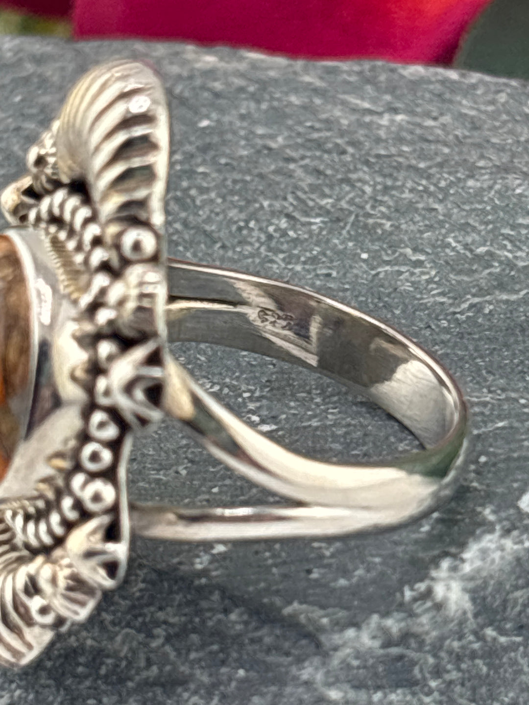 Spiny Oyster Copper Turquoise Ring Size 7