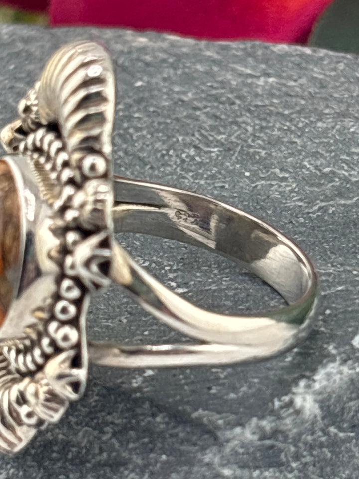 Spiny Oyster Copper Turquoise Ring Size 7