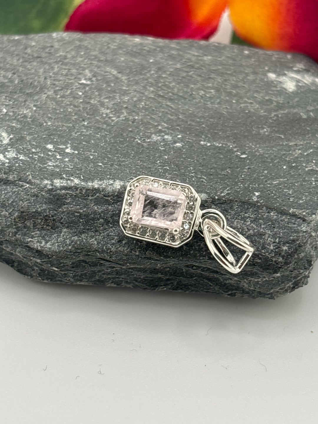 Emerald Cut Morganite w/CZ Pendant