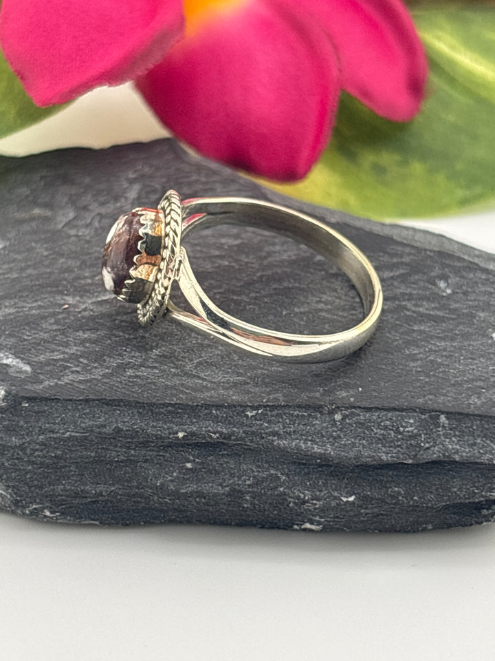 Round Wild Horse Jasper and 925 Sterling Silver Ring Size 11