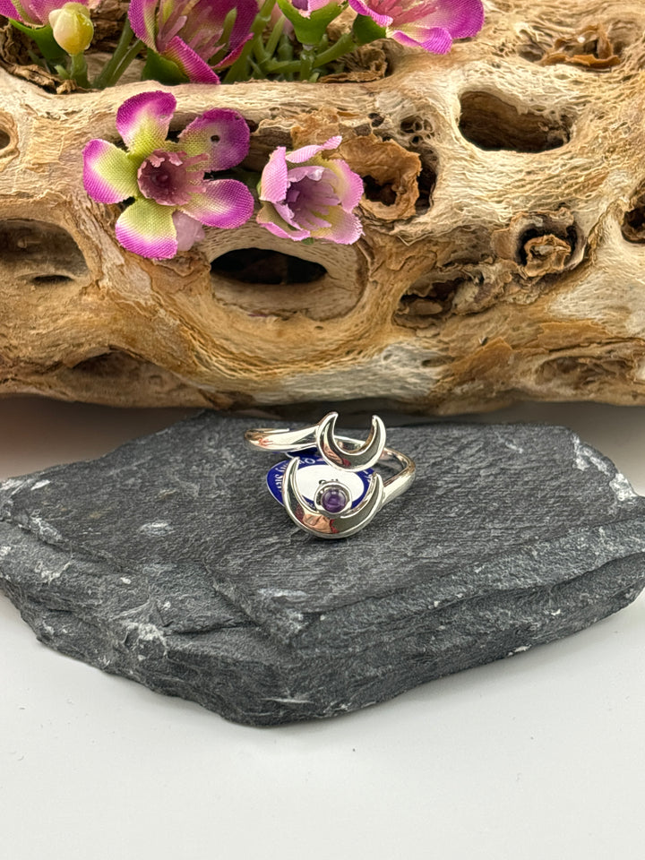 Peter Stone Double Crescent Moon Amethyst Ring