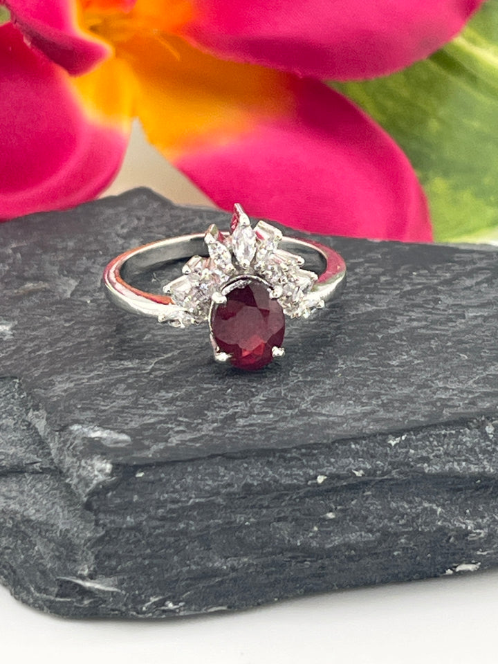 Ruby, CZ and 925 Sterling Silver Ring