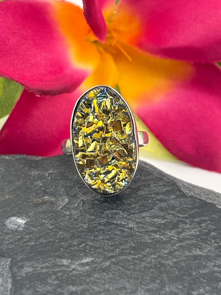 Titanium Druzy and 925 Sterling Silver Ring