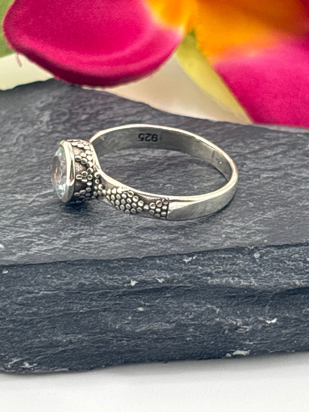 Aquamarine and 925 Sterling Silver Ring Size 7