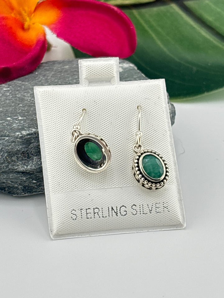 Zambian Emerald Oval Dangle Earrings