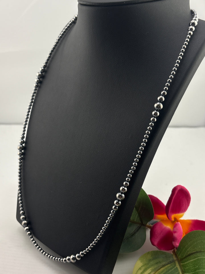 Graduated Bead 3/4/5/6 mm 24"+2" Oxidized 925 Sterling Silver Neckace