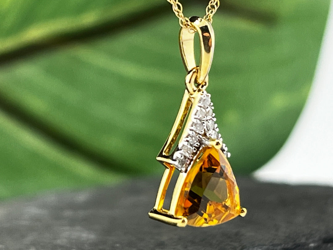 10K Gold Citrine and Diamond Necklace