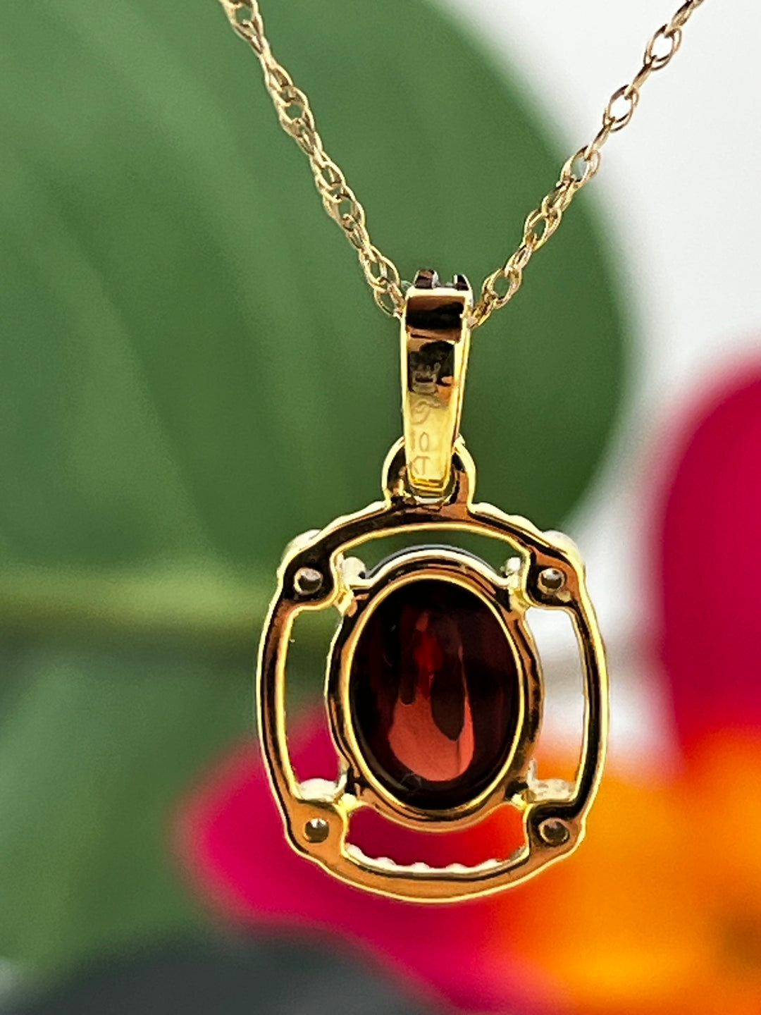 10K Gold Garnet and Diamond Necklace