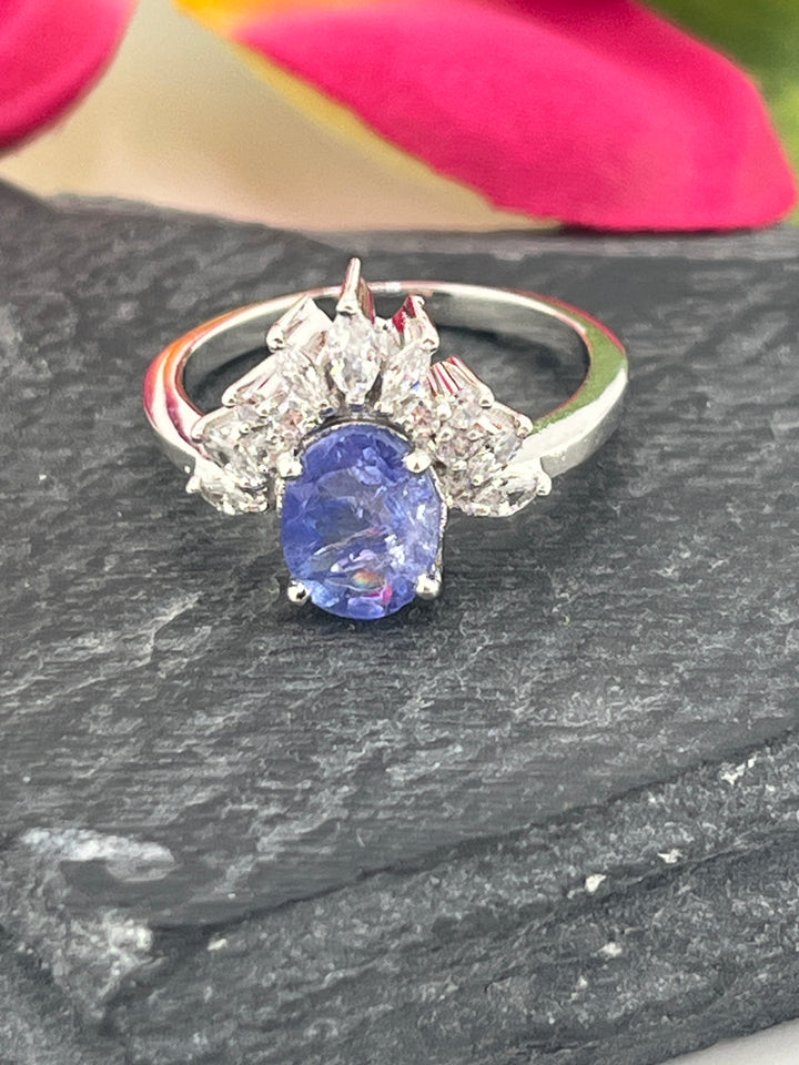 Tanzanite/CZ and 925 Sterling Silver Ring