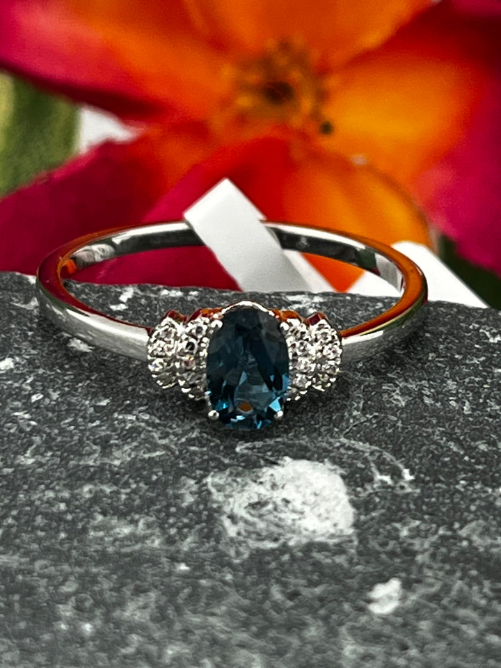 10K Gold London Blue Topaz and Diamond Ring
