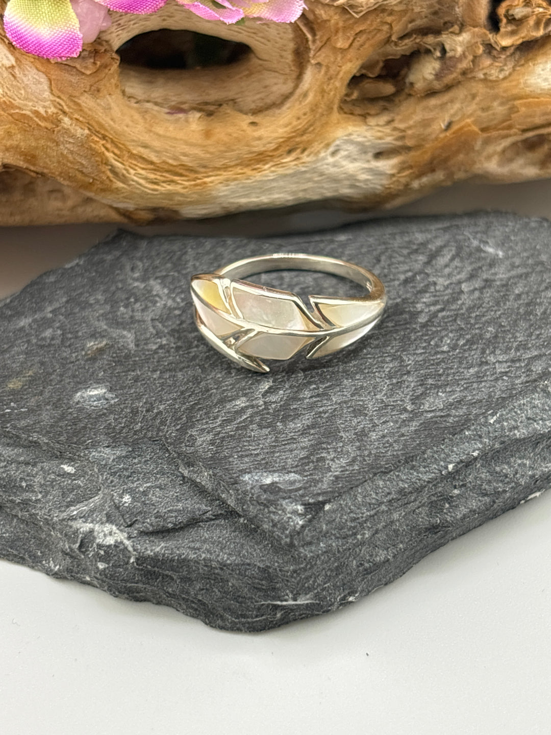 Mother of Pearl Bali Feather Ring Size 7