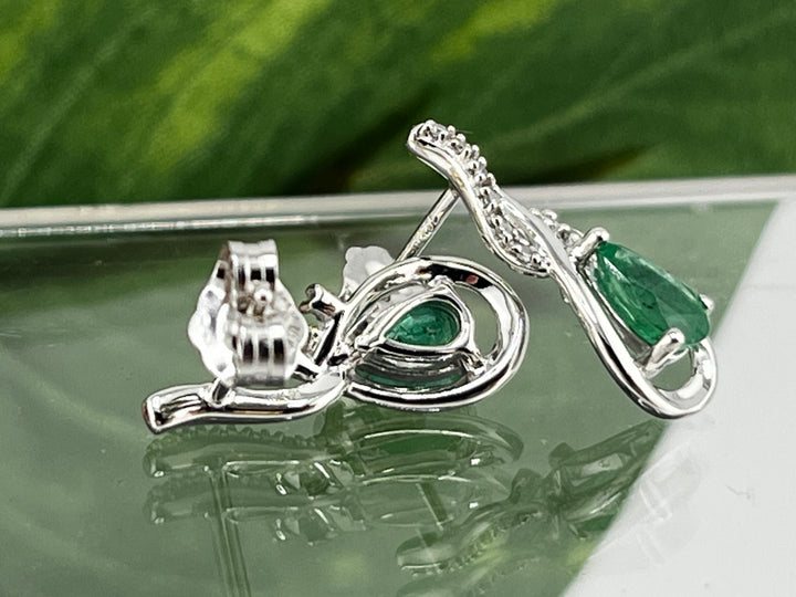 10K White Gold Emerald and Diamond Earrings