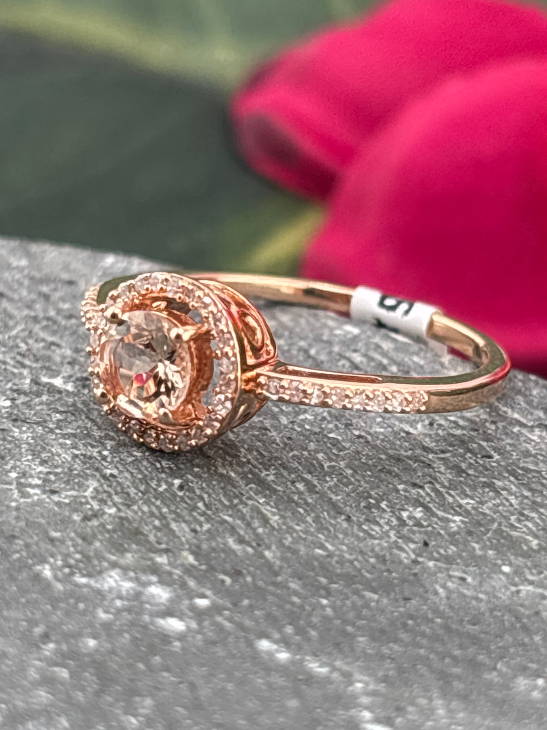 10k Rose Gold, Natural Diamond and Morganite Ring Size 6.75