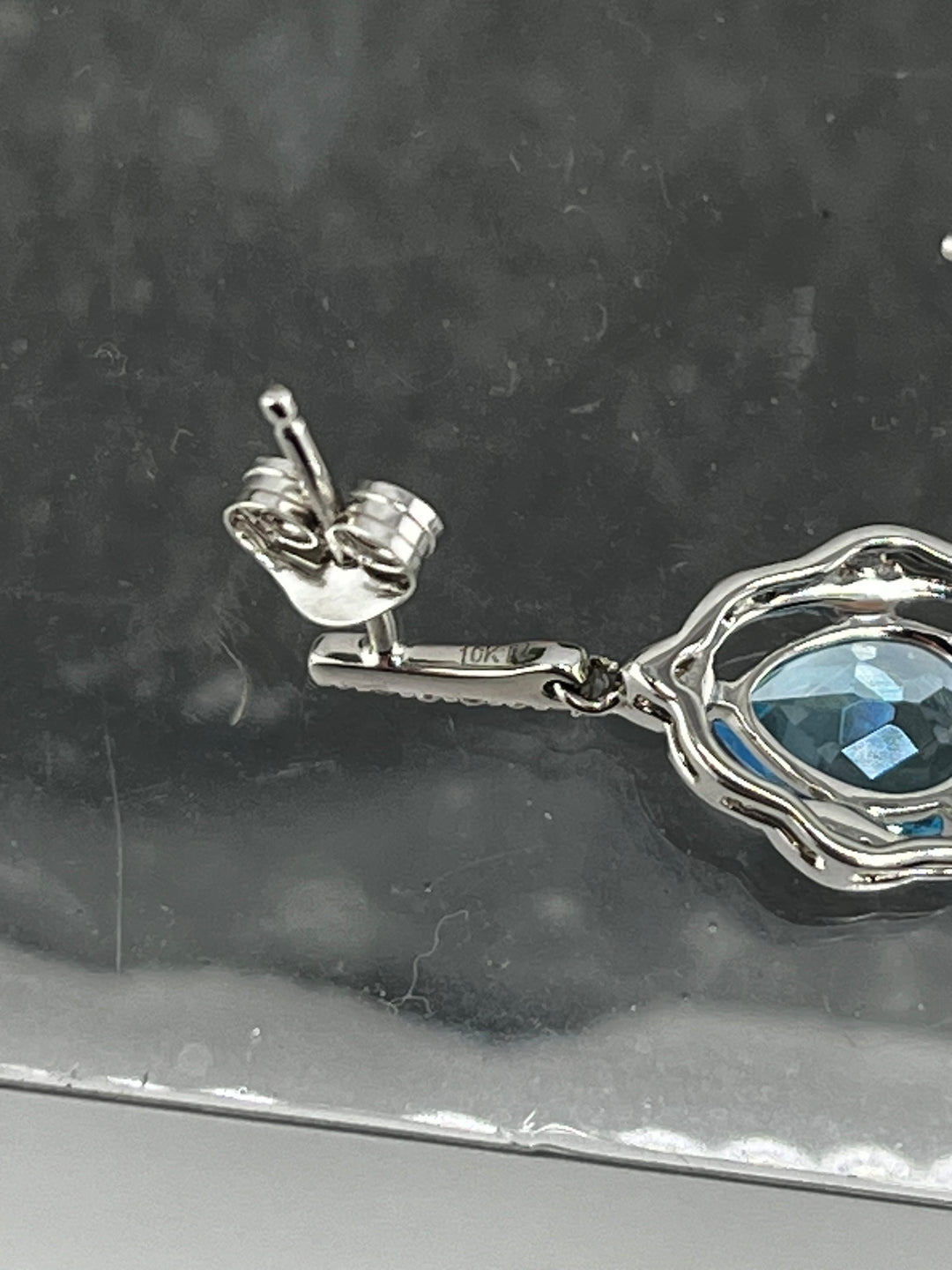 10K White Gold Blue Topaz and Diamond Earrings