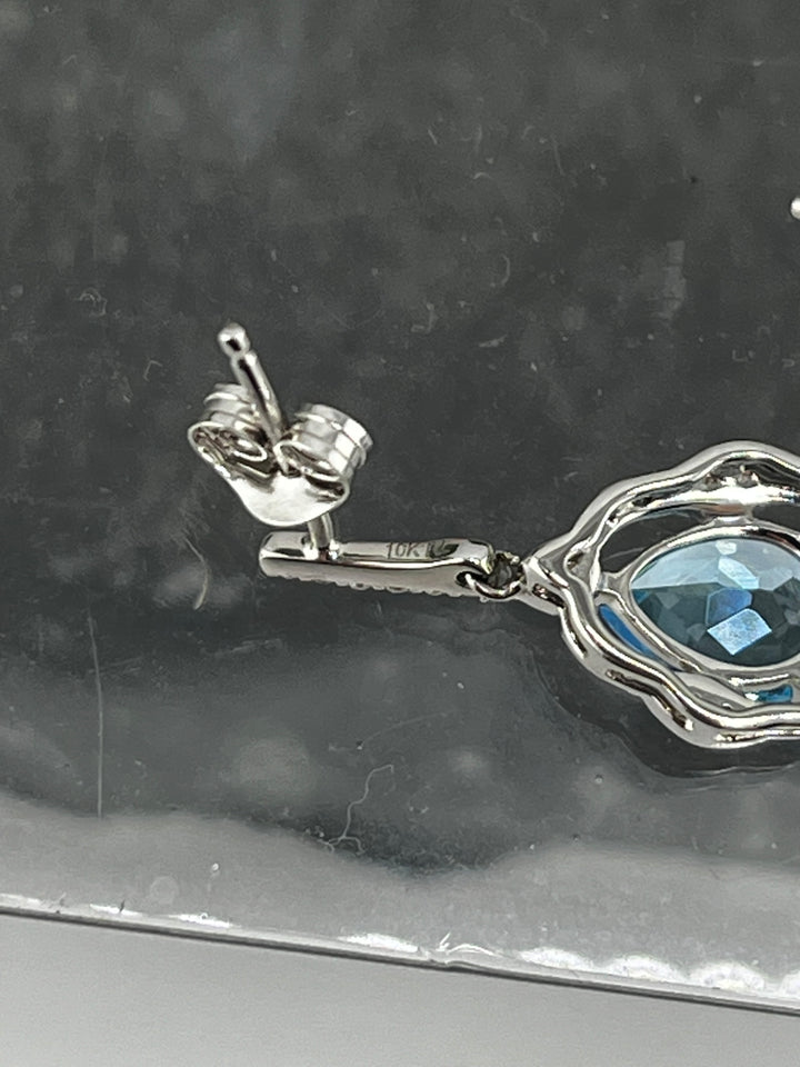 10K White Gold Blue Topaz and Diamond Earrings