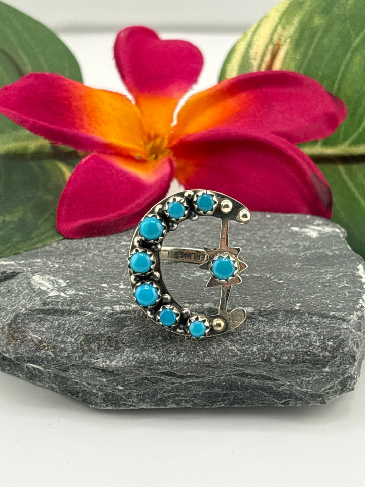 Star & Moon Turquoise Ring Size 8.25