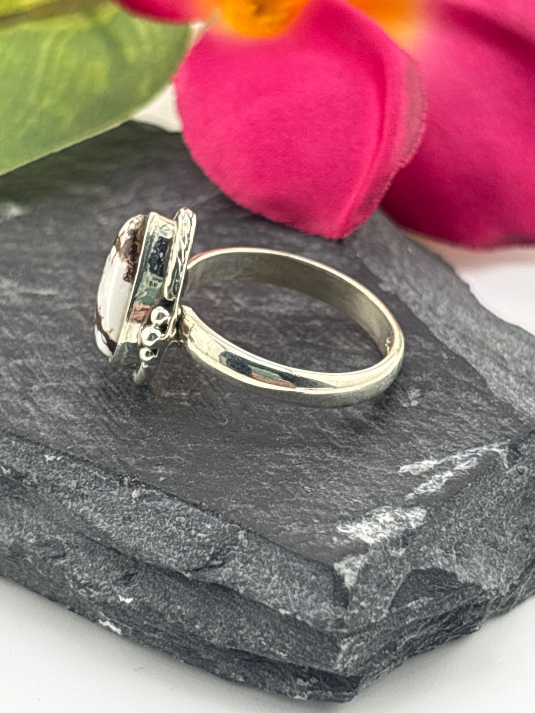 Teardrop Wild Horse Jasper and 925 Sterling Silver Ring Size 6.5